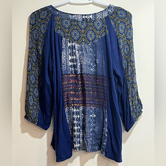 Fig and flower abstract boho blouse / long sleeve top sz S - Picture 2 of 4